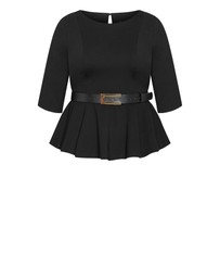 City Chic - Plus size Paige Belted Peplum Top - black