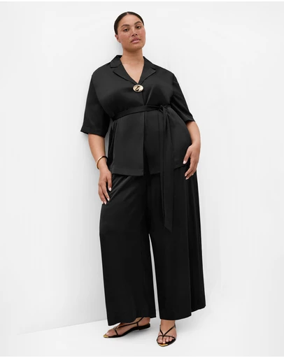 City Chic - Plus size Helena Wide Leg Satin Pant - black