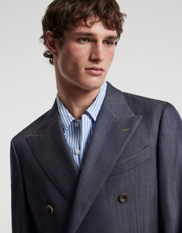 Calibre - Wool Denim Double-Breasted Suit Jacket Navy