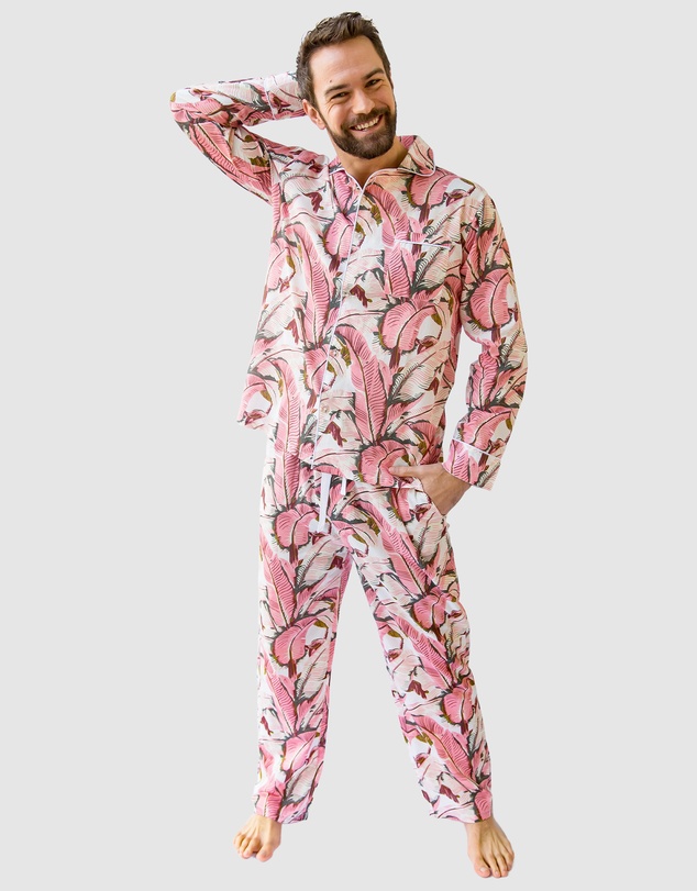 Sant And Abel - Men's Martinique® Pink Banana Leaf Long PJ Set
