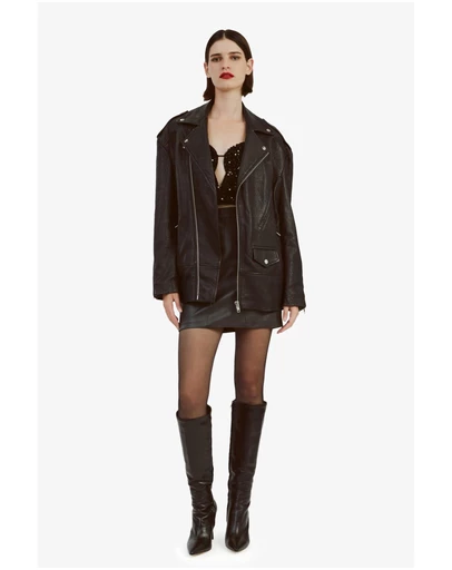 Bardot - Oversized Leather Biker Jacket