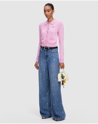 Self Portrait - Flower Embroidered Knit Cardigan