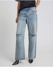 ONE TEASPOON - 25th Anniversary Jackson Mid Waist Wide Leg Studded Denim Jeans - Salty Dog