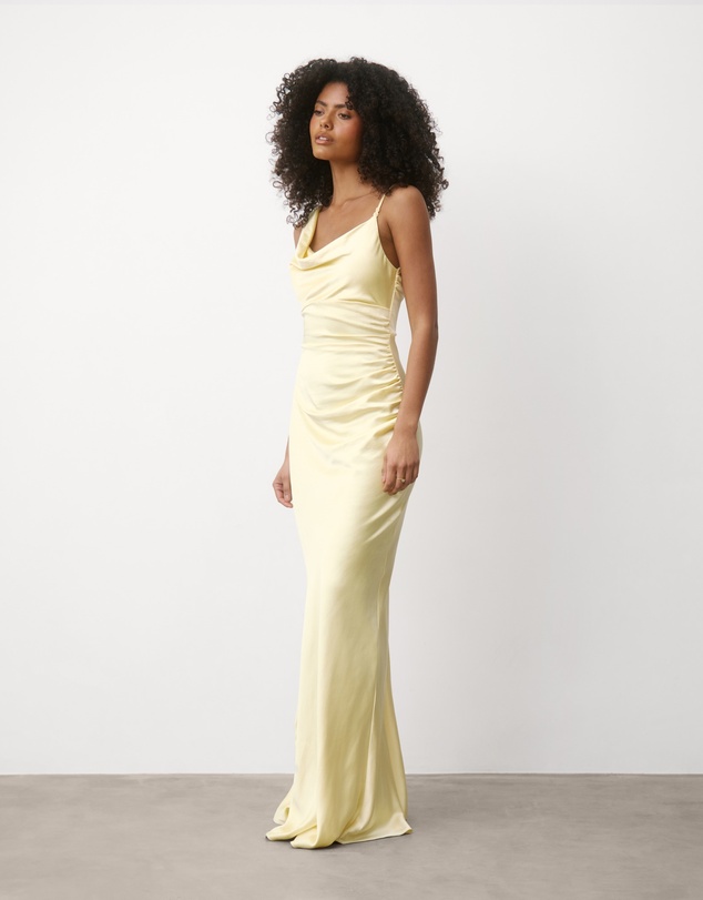 Six Stories - Cowl Front Asymmetrical Satin Bridesmaid Dress