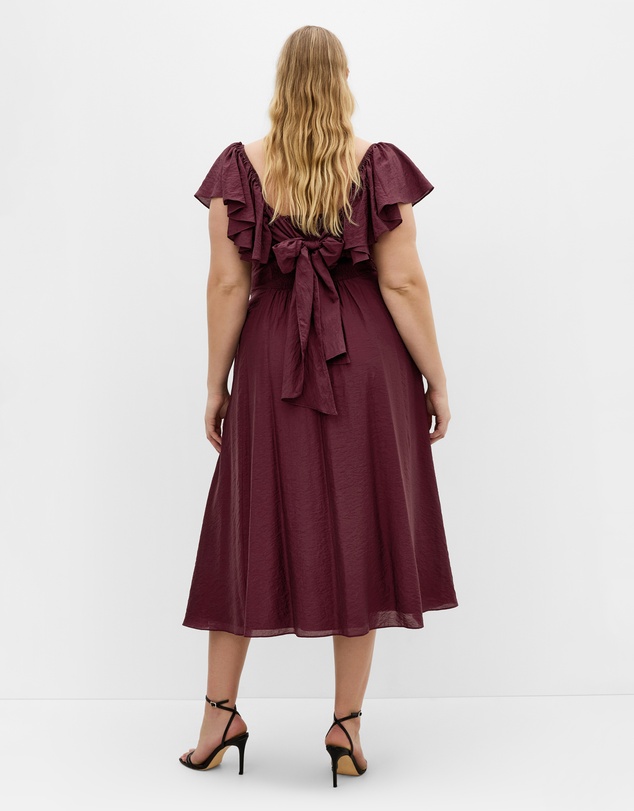 City Chic - Plus size Alisia Tie-Back Midi Dress - dark cherry