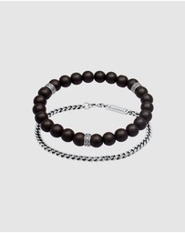 Kuzzoi - ICONIC EXCLUSIVE - Bracelet Set Onyx Stone Curb Chain Masculine in 925 Sterling Silver