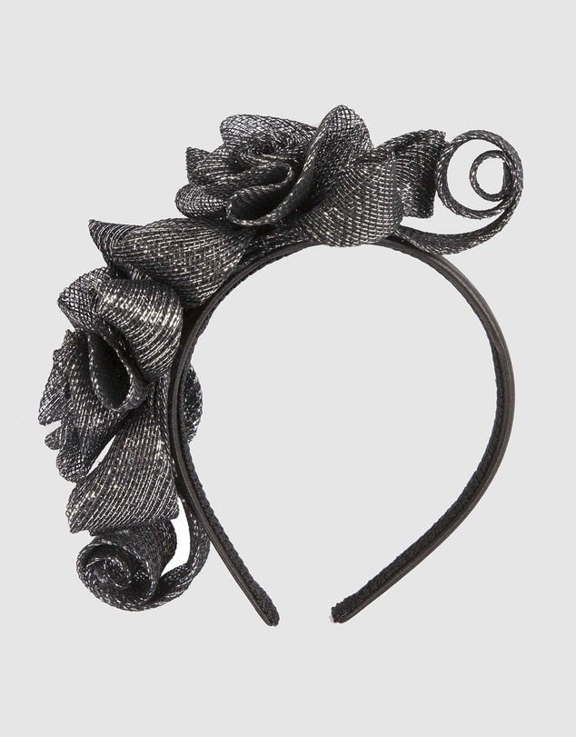 Max Alexander - Sinamay Curls Black Silver Fascinator