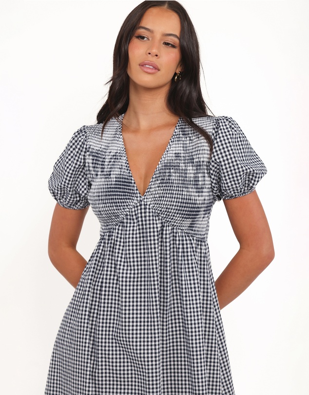 Petal & Pup - Ilyana Short Sleeve Maxi Dress - Navy Gingham