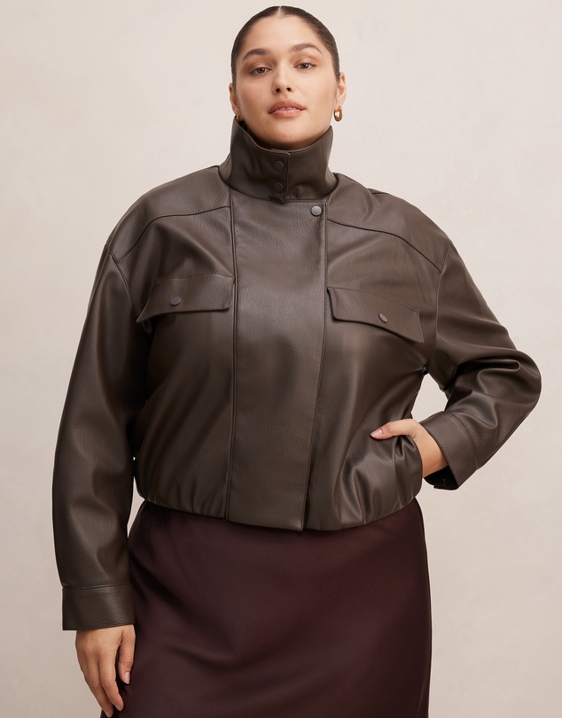 Forever New Curve - Angela Curve Oversized Vegan Leather Bomber Jacket