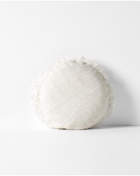 Aura Home - Vintage Linen Fringe Small Round Cushion