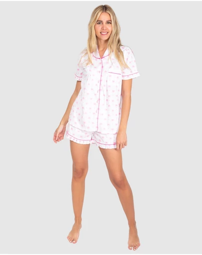 Sant And Abel - Women's Pink Palm Tree Short Sleeve Pajama Set
