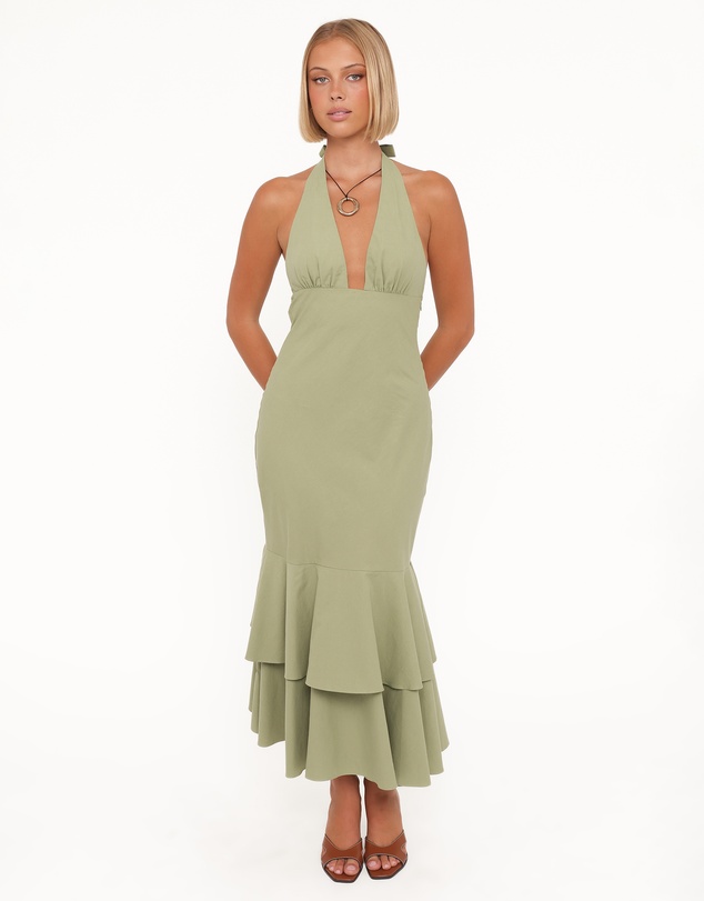 Petal & Pup - Robyn Halterneck Maxi Dress - Olive Green