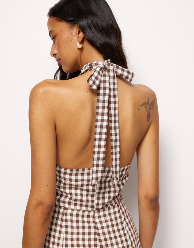Revibe - Repaired AERE Nolana Gingham Halter Maxi Dress - AU 8