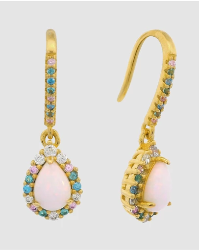 Georgini - GEORGINI WISTERIA CREATED OPAL FLORIBUNDA SHEPHERD HOOK EARRINGS GOLD