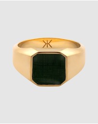 Kuzzoi - ICONIC EXCLUSIVE - Ring Male Signet Square Enamel Green 925 Sterling Silver Gold Plated