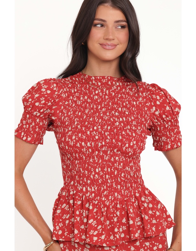 Petal & Pup - Zoella Peplum Top - Red Floral