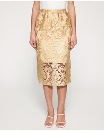 Lindsay Nicholas New York - Sheer Gold Lace Skirt with Nude Underskirt