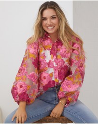 Esther & Co - Janette Shirt - Pink and White Floral