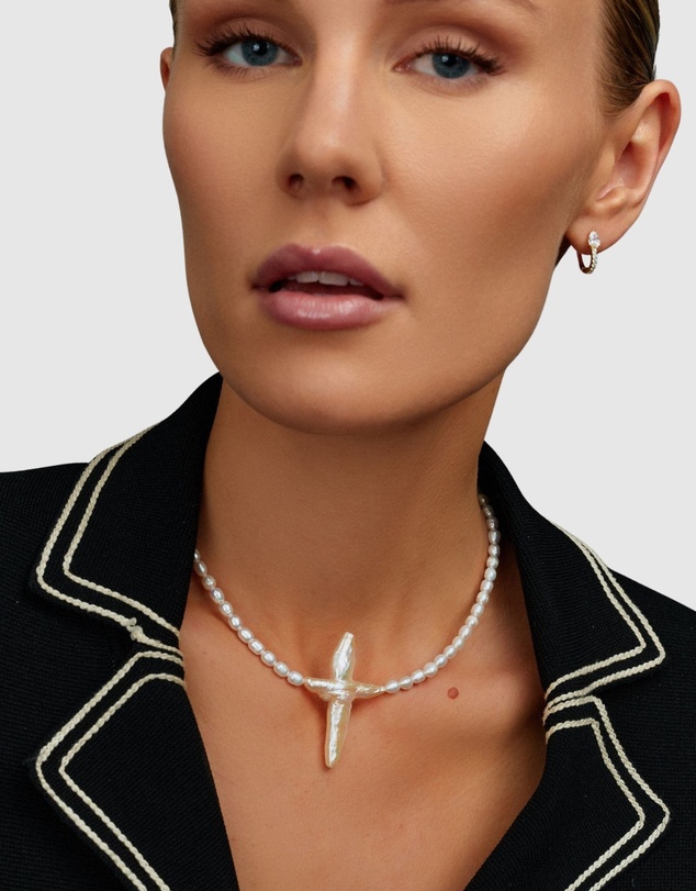 Nialaya Jewellery - Pearl Cross Choker