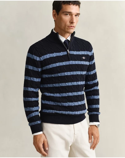 Gant - Striped Cotton Cable Half Zip