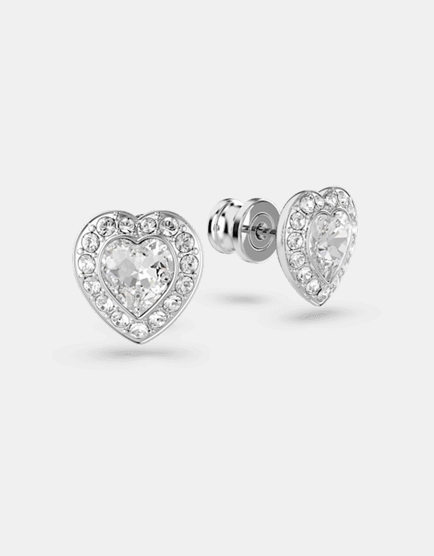 Swarovski - Ariana Grande X Swarovski Stud Earrings, Mixed Cuts, Heart, White, Rhodium Plated