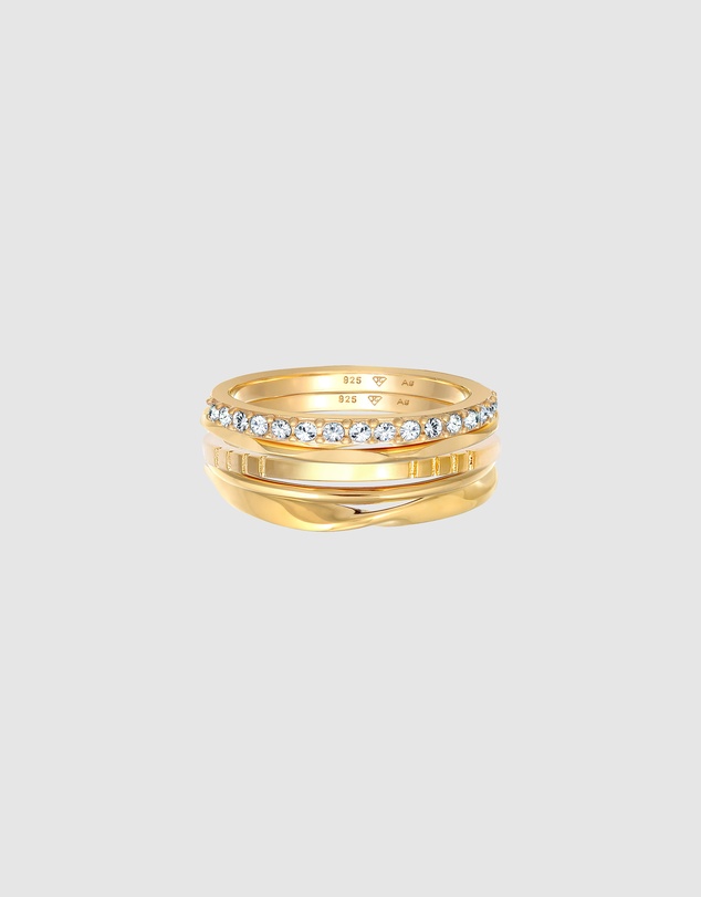 Elli Jewelry - Ultimate Crystal Ring Set in Gold-Plated 925 Silver