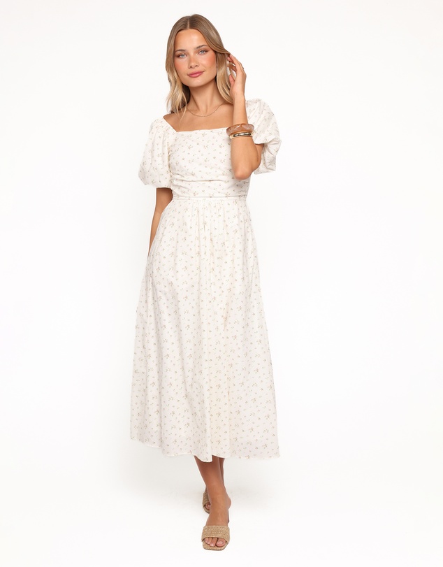 Petal & Pup - Clo Puff Sleeve Midi Dress - White Betty