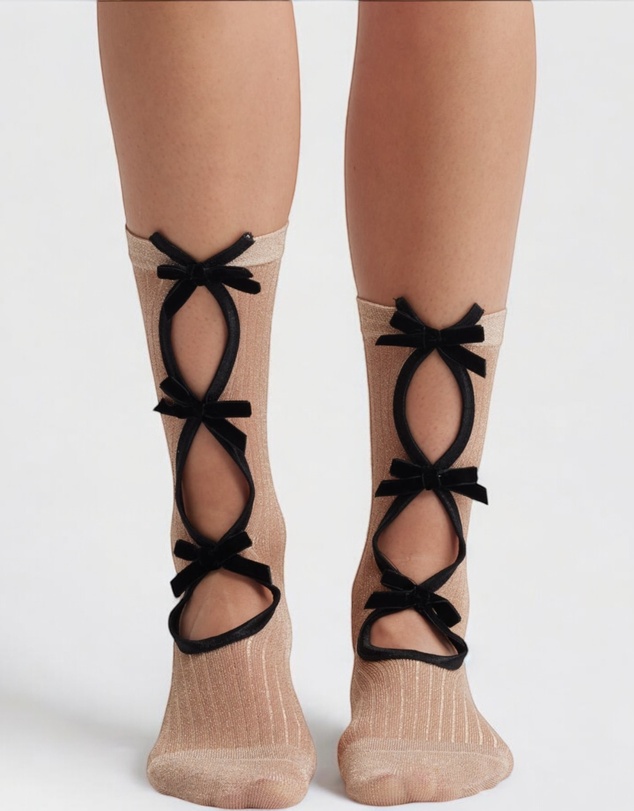 High Heel Jungle - Lurex Velvet Bow Socks