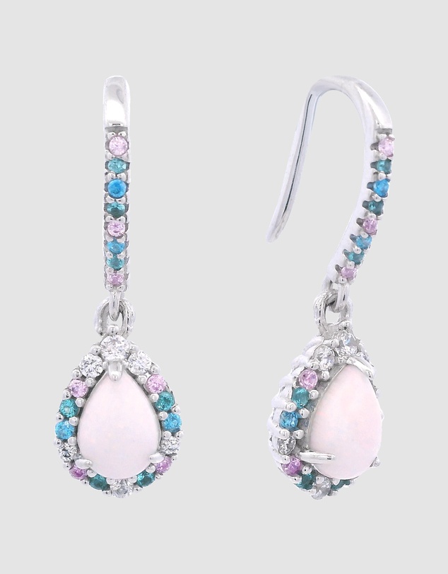 Georgini - GEORGINI WISTERIA CREATED OPAL FLORIBUNDA SHEPHERD HOOK EARRINGS SILVER