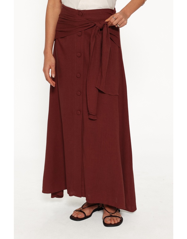 Petal & Pup - Frannie Linen Blend Midi Skirt - Dark Brown