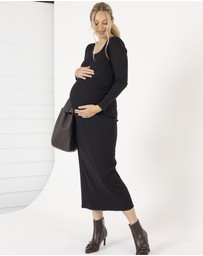 Angel Maternity - Essential Ribbed Maternity Maxi Dress – Black