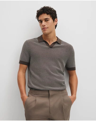 Country Road - Australian Cotton Silk Blend Textured Stripe Polo