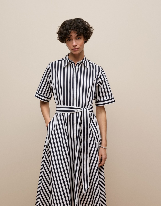 Trenery - Cotton Poplin Stripe Shirt Dress in Night Sky