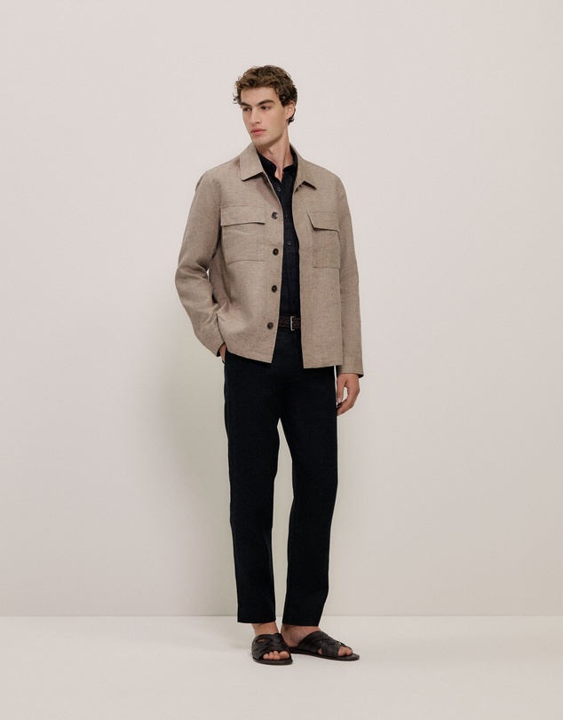 Trenery - Regular Fit Linen Classic Long Sleeve Shirt in Black