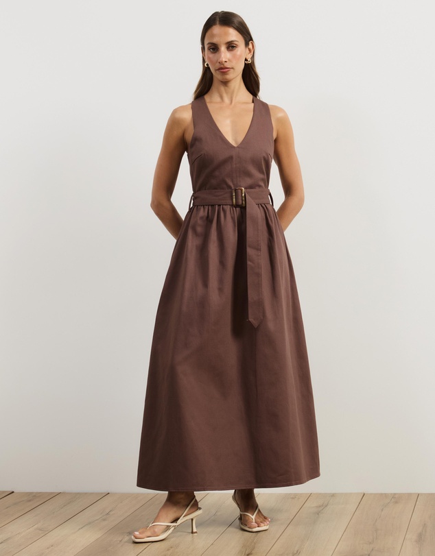 Atmos&Here - Ada Cotton Twill V-Neck Midi Dress