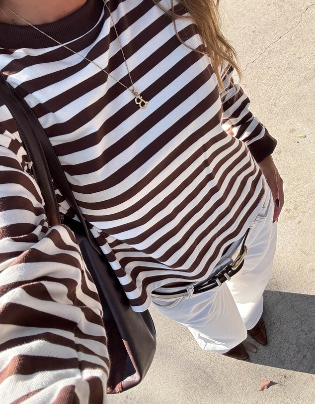 Beginning Boutique - So Breezy Chocolate Stripe Long Sleeve Top