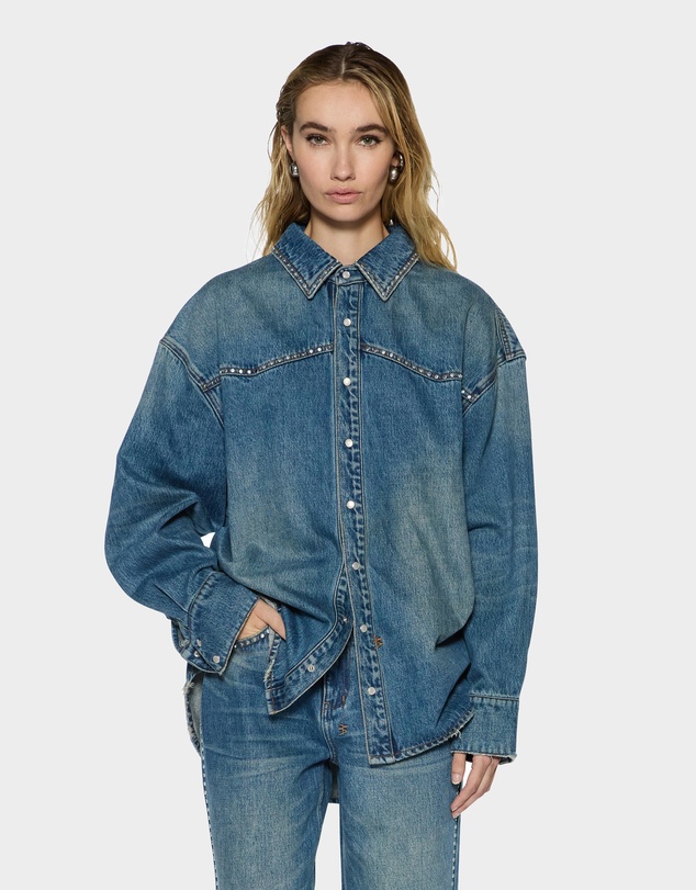 Ksubi - Oversized LS Shirt Texas Blue Studded