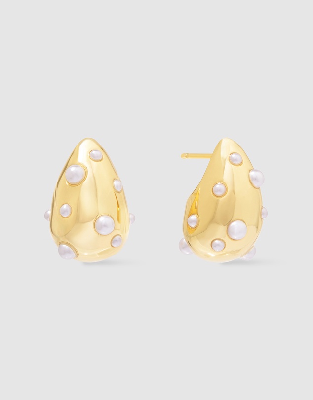Wanderlust + Co - Teardrop Pearl Gold 20mm Stud Earrings