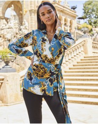 Sosandar - Multi Print Wrap Front Top