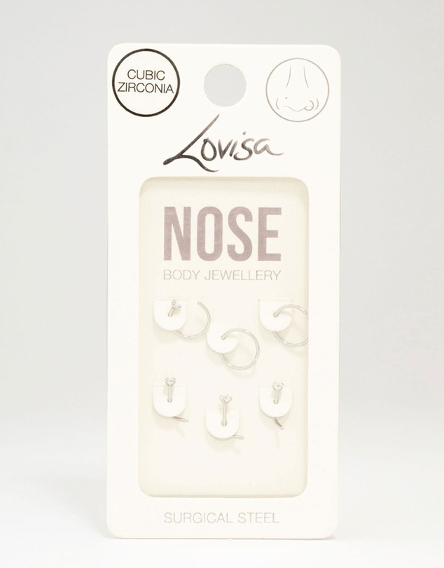 Lovisa - Surgical Steel Diamante Nose Piercing 6-Pack