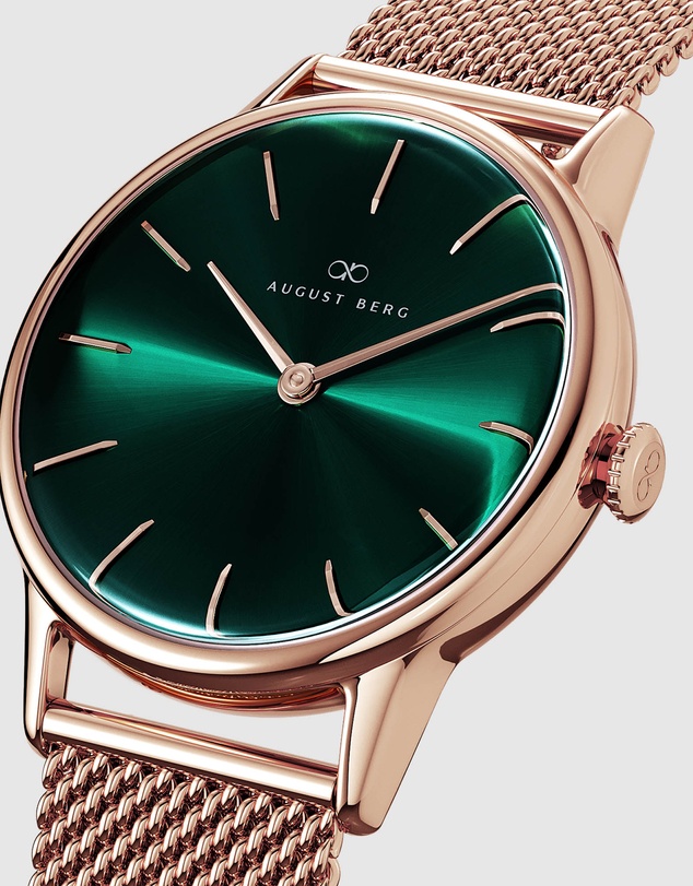 August Berg - Serenity 32mm Rose Gold Plated Mesh Watch