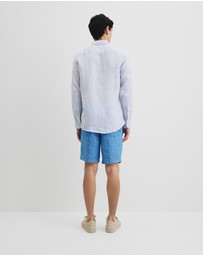 Country Road - Long Sleeve Regular Fit Organically Grown Linen Stripe Shirt