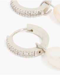 Lovisa - Waterproof Stainless Steel Diamante Freshwater Pearl Drop Huggie Earrings