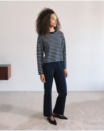 Trenery - Cotton Crepe Stripe Knit Crew in Night Sky