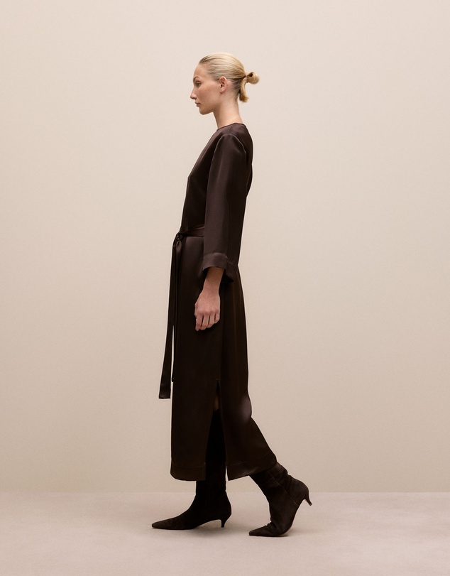 Trenery - Satin Belted Column Dress in Coffee Bean