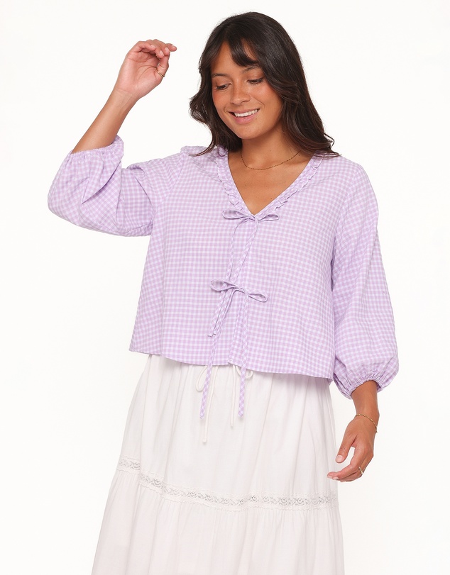 Petal & Pup - Fainche Front Tie Top - Lilac Gingham