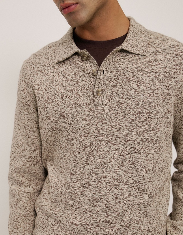 Trenery - Cotton Speckle Knit Polo in Stone