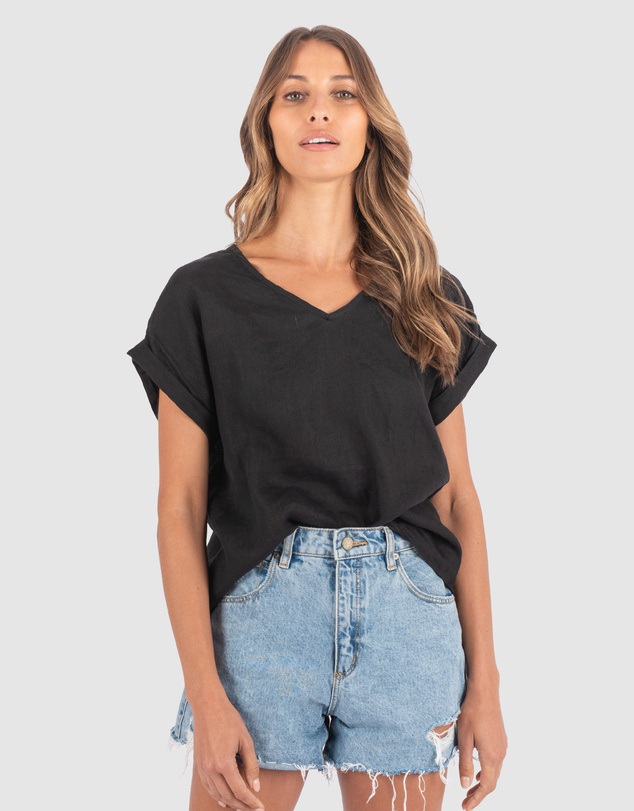 CAMIXA - Martina Linen V-Neck T-shirt