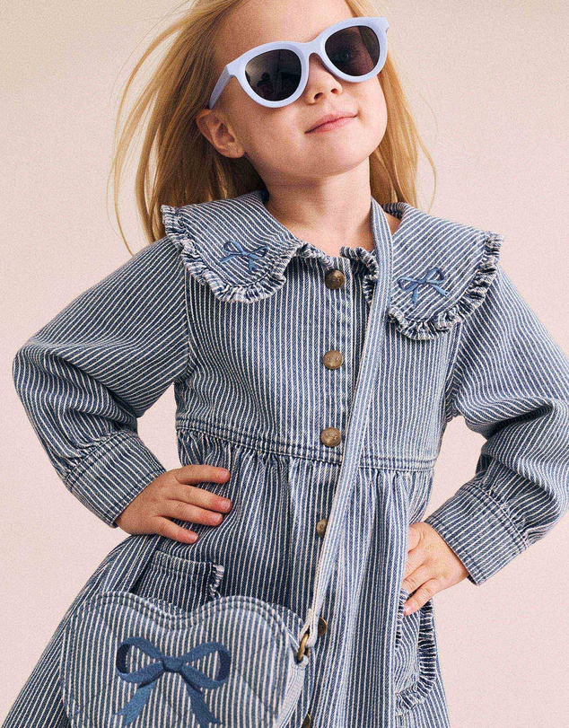 Huxbaby - Stripe Denim Bow Heart Handbag - Kids