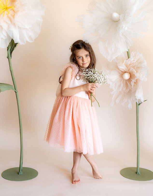Bebe by Minihaha - Peach Spot Puff Sleeve Dress With Back Bow 3-10 Yrs